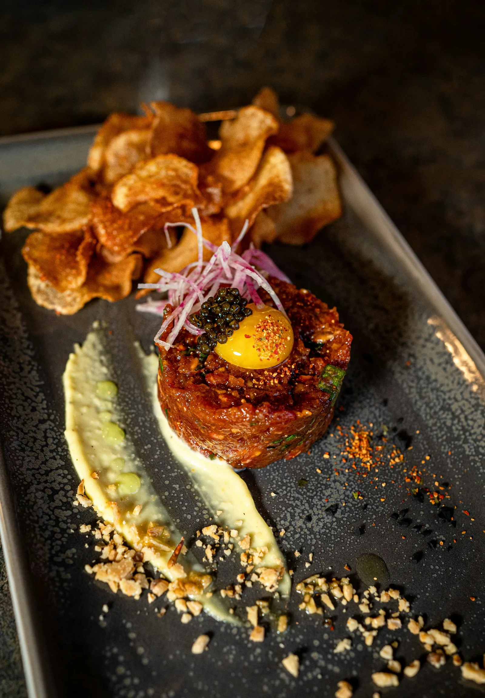 Wagyu beef tartare with egg yolk